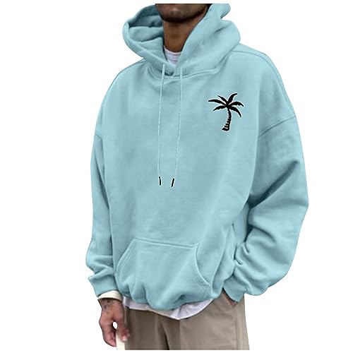 Hoodie Herren Reißverschluss Pullover Für Herren Hoody Herren Mit Kapuze Palm Druck Y2K Hoodie Mit Taschen Streetwear Hoody Sweatshirt Mit Kapuze Basic Kordelzug Langarmshirt Herren (Hellblau 3Xl) von Rosennie