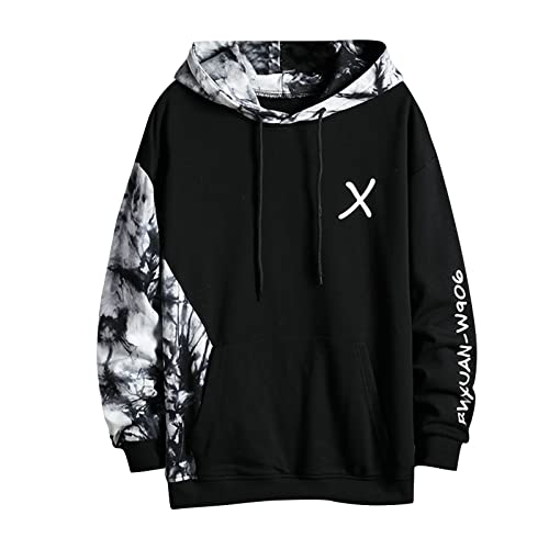 Kaputzenpuloverer Herren Pullover Herren V Ausschnitt Weihnachtspullover Männer Japanische Streetwear Hip Hop Hoodie Patchwork Hoodie Oversize Hoodie Urban Pullover Männer Hoodie (Schwarz, Xxl) von Rosennie