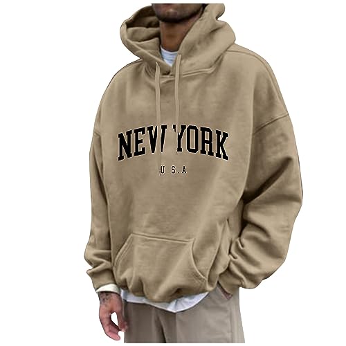 Kaschmir Pullover Herren Herren Pullover V Ausschnitt Thermo Pullover Herren New York Druck Lustige Pullover Loose Fit Y2K Hoodie Baggy Herbst Hip Pop Streetwear Hoodie Oversize Pullover (Camel XXL) von Rosennie