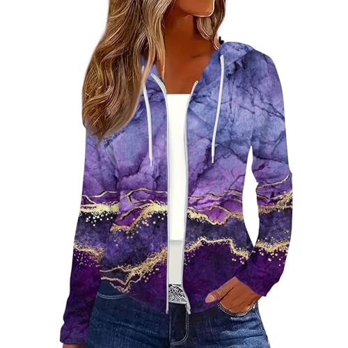 Retourenkauf-70-99-Günstiger Sweatjacke Damen Hoody Damen Mit Kapuze Halloween Pullover Trainingsjacke Damen Oversize Hoodie Damen Reißverschluss Sport Sweatjacke Gefüttert Damen (Lila, M) von Rosennie