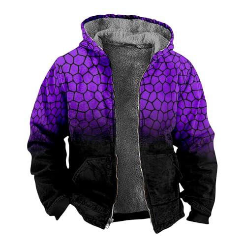 Rosennie Activewear Für Herren Strickfleecejacke Herren Winter Jacke Herren Outdoor Jacken Für Herren Geometrischer Druck Sweatjacke Mit Kapuze Oversized Hoodie Jacke Mit Reißverschluss (Lila, 3XL) von Rosennie