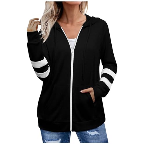 Rosennie Angebote des Tages Heute Damen Sweatjacke Damen Sweatshirt Sweatjacke Damen Herbst Sweatshirt Jacke Schwarz Damen Hoodies Für Damen Zipper Pulli Damen Oversize (Schwarz, M) von Rosennie