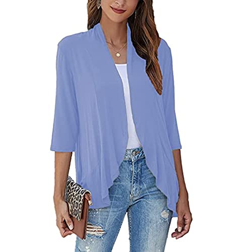 Rosennie Damen Strickjacke Sommer Elegant Einfarbig Kurzarm Cardigan Rüschen Lockere Kurzarmshirt Casual Sommer Jacke Leichter Shirts Freizeit Bluseshirt Bolerojacke Schulterjacke für Frauen von Rosennie