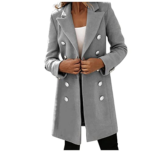 Rosennie Damen Winter Mantel Lang Wollmantel Zweireihige Dicke Woll Trenchcoat Jacke BeiläUfige Business Blazermantel Warm Frauenmantel Slim Langarm Knopf Faux Wollmäntel von Rosennie