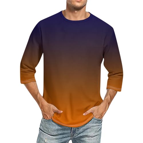 Rosennie Freizeithemden Für Herren Tshirt Herren Set Sommer Tops Shirt 3/4 Arm Herren Rundhals 3D Druck Dreiviertelarm Shirt Casual Papa Tshirt Für Männer Tanktop Herren (Orange, 3XL) von Rosennie