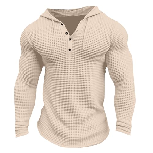 Rosennie Henley Shirt Herren V-Ausschnitt Einfarbig Waffle Hoodie Langarm Arbeitshemd Leichte Langarmshirt Slim Fit Cowboy Shirt Männer Papa Shirt Knopf Combat Shirt Regular Fit Poloshirt von Rosennie