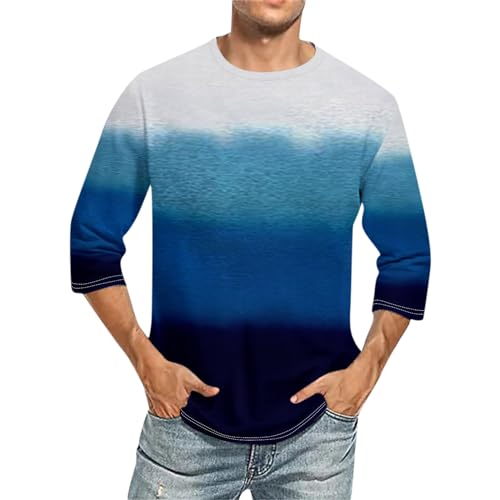 Rosennie Herren-Unterhemden Weißes Hemd Herren Langarmshirt Herren Baumwolle Shirt 3/4 Arm Herren Rundhals 3D Druck Dreiviertelarm Shirt Sommer Henley Shirt Für Männer Unterhemd (Hellblau, XL) von Rosennie