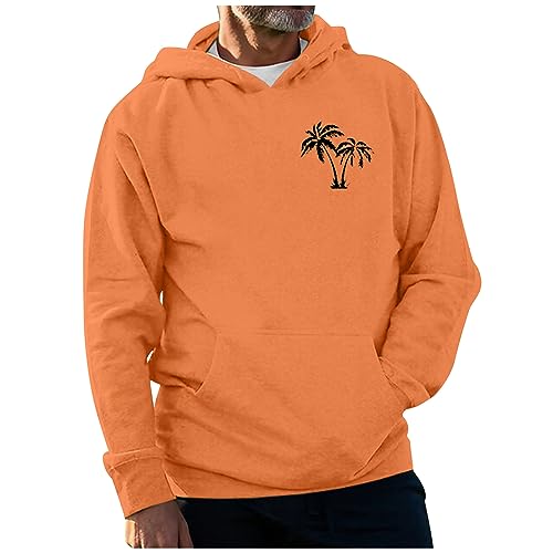 Rosennie Sweatshirt Herren Ohne Kapuze Pullover Herren Ohne Kapuze Weihnachtspullover Herren Palm Druck Kapuzenpullover Mit Taschen Vintage Hoodie Casual Sweatshirt Mit Kapuze Anime Hoodie (Orange L) von Rosennie