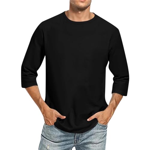 Rosennie Tshirt Herren T Shirt Herren Schwarz Sommerhemd Herren Rundhals Einfarbiges 3/4 Arm Shirt Basic T Shirt Männer Dreiviertelarm Shirt Hemd Herren (Schwarz, XXL) von Rosennie