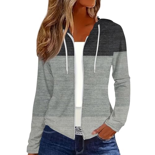 Sale Angebote Sweatjacke Damen Sun Hoodie Damen Zip Up Hoodie Kaputzenpullis Damen Mit Reißverschluss Hoodie Damen Reißverschluss (Grau, XXL) von Rosennie