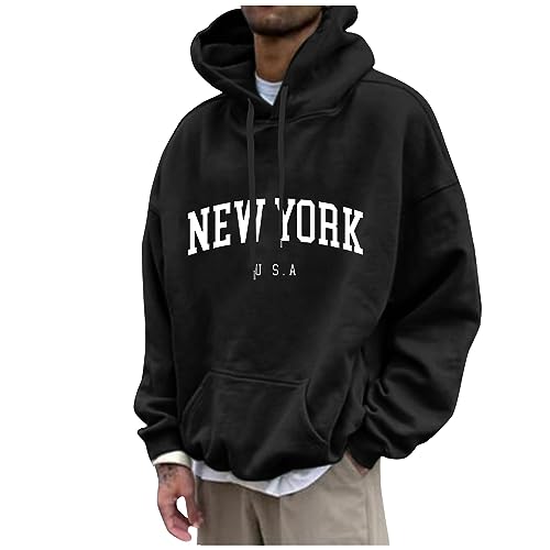 Sweatshirt Jacke Herren Pullover Herren Mit Kapuze Weihnachtspullover Herren Lustig New York Druck Lustige Pullover Loose Fit Y2K Hoodie Baggy Herbst Hip Pop Streetwear Hoodie Pullover Herren 4XL von Rosennie