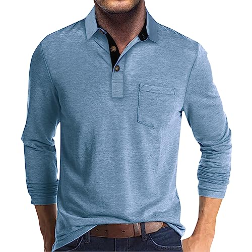 Thermo Shirt Herren Langarm Herren Hemd Langarm 4Xl Hemd Herren Halbe Knopfleiste Einfarbig Henley Shirt Langarm Regular Fit Sommer T Shirts Mit Brusttasche Slim Fit Golf Shirt Polo Herren Hellblau Xl von Rosennie