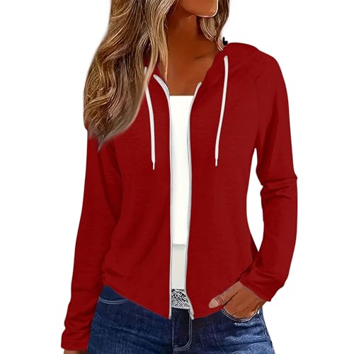 Warehouse Deals Angebote Sweatjacke Fleecepullover Damen Häkelpullover Damen Winter Zipper Hoodie Damen Braune Sweatshirt Jacke Sweatshirt Damen (Rot, XL) von Rosennie