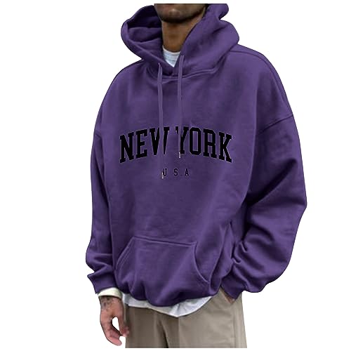 Y2K Zip Up Hoodie Decken Hoodie Herren Longsleeve Herren New York Druck Lustige Pullover Loose Fit Y2K Hoodie Baggy Herbst Kapuzenpullover Hip Pop Streetwear Hoodie Zipper Hoodie (Lila, XXL) von Rosennie