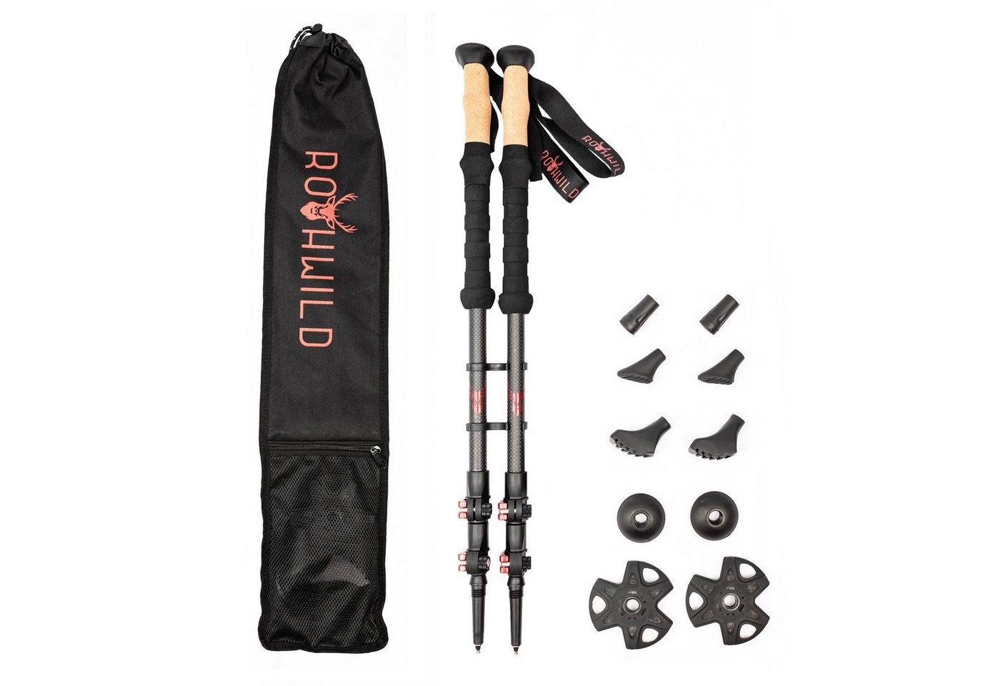 Rothwild Wanderstöcke Steinbock, Trekkingstöcke aus Carbon mit Kork-Griff, 105-135cm, umfangreiches Zubehör Rothwild Wanderstöcke Steinbock, Trekkingstöcke aus Carbon mit Kork-Griff, 105-135cm, umfangreiches Zubehör von Rothwild