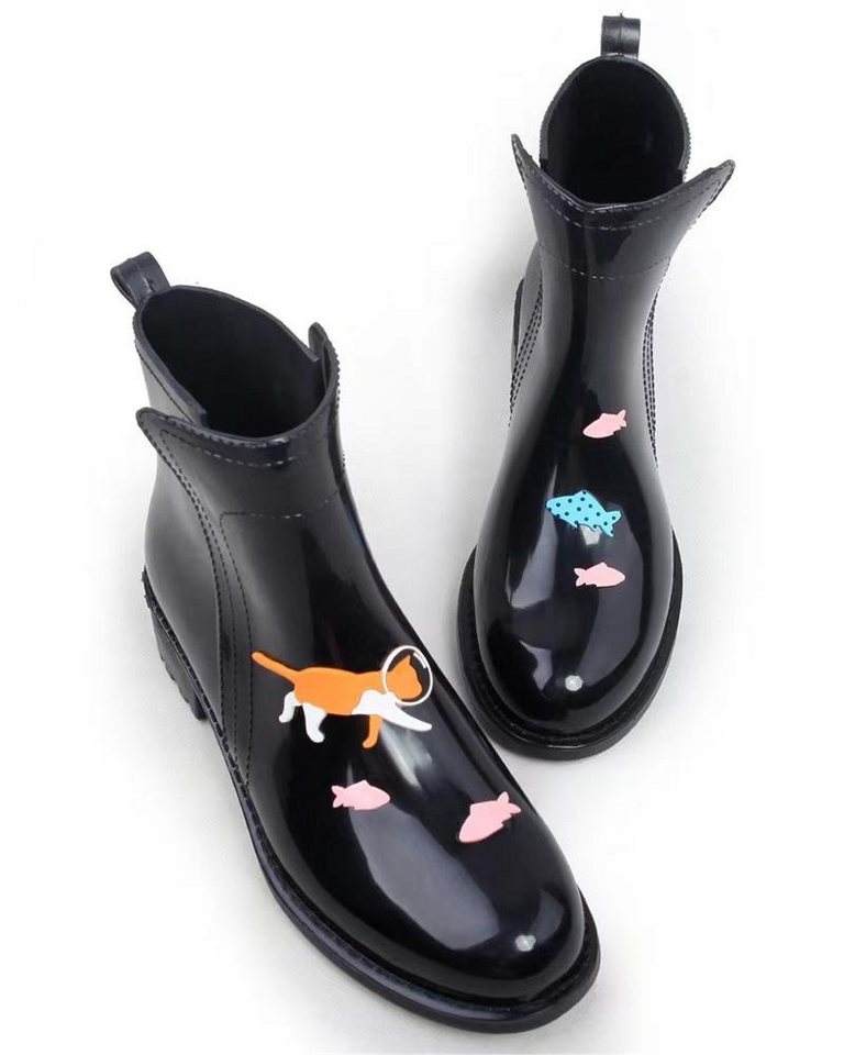 Rouemi Kurze Damen-Regenschuhe, Cartoon-Niedrigabsatz mit rutschfester Sohle Gummistiefel von Rouemi