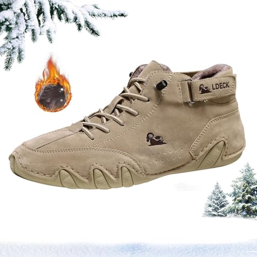 Rouingdd Barfußschuhe Damen Winter Bequem Rutschfester aus Echtem Leder Draussen Leicht Beck Schuhe Warm Gefüttert Winterschuhe Unisex Barfuss Wanderschuhe Schneestiefel mit Klettverschluss von Rouingdd