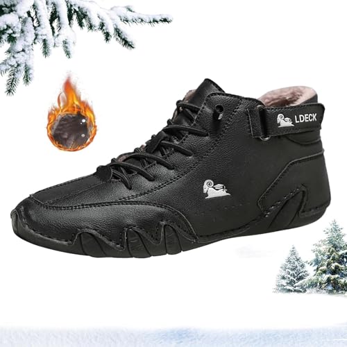 Rouingdd Barfußschuhe Damen Winter Bequem Rutschfester aus Echtem Leder Draussen Leicht Beck Schuhe Warm Gefüttert Winterschuhe Unisex Barfuss Wanderschuhe Schneestiefel mit Klettverschluss von Rouingdd