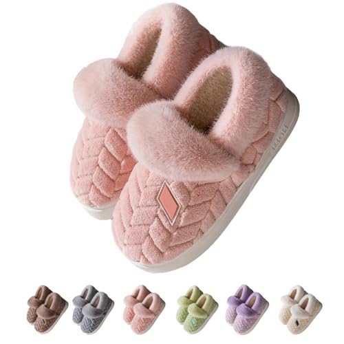 Rouingdd Gipfelfreund Hausschuhe Winter - Hausschuhe Damen Warm Winter Plüsch Hausschuhe, Cozy Weich Geschlossen Filzpantoffeln Flauschig Kragen Pantoffeln rutschfest Cloud Memory Foam Slipper von Rouingdd