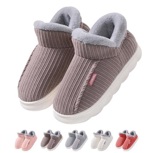 Rouingdd Gipfelfreund Hausschuhe Winter - Hausschuhe Damen Warm Winter Plüsch Hausschuhe, Cozy Weich Geschlossen Filzpantoffeln Flauschig Kragen Pantoffeln rutschfest Cloud Memory Foam Slipper von Rouingdd