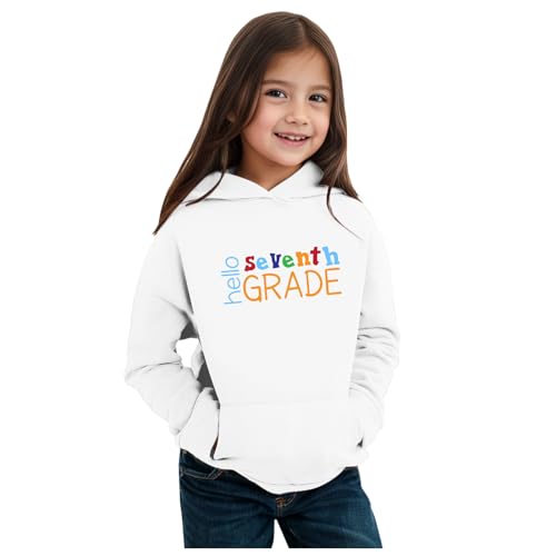 Rouingdd Pullover Mädchen Kinder Schulsaison Gedruckt Langarm Hoodie Kapuzenpullover mit Kapuze und Taschen Locker Sweatshirt Langarmshirt Leichte Winter Übergangs Streetwear Unisex Sweatjacke von Rouingdd