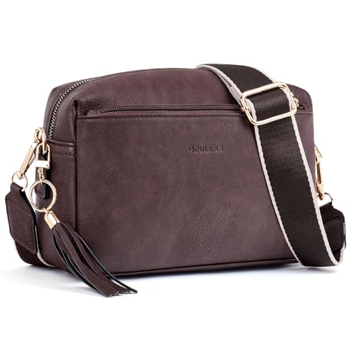 Roulens Damen Handy Umhängetasche,Veganem Leder Crossbody Schultertasche,Breiter Riemen Abendtasche mit drei Reißverschlussfächern Handtaschemit mit Kartenschlitz Verstellbar Abnehmbar Schultergurt von Roulens