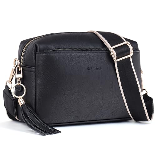 Roulens Damen Handy Umhängetasche,Veganem Leder Crossbody Schultertasche,Breiter Riemen Abendtasche mit drei Reißverschlussfächern Handtaschemit mit Kartenschlitz Verstellbar Abnehmbar Schultergurt von Roulens