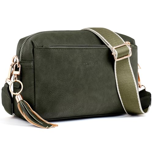 Roulens Damen Handy Umhängetasche,Veganem Leder Crossbody Schultertasche,Breiter Riemen Abendtasche mit drei Reißverschlussfächern Handtaschemit mit Kartenschlitz Verstellbar Abnehmbar Schultergurt von Roulens