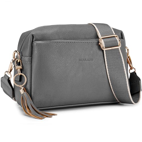 Roulens Damen Handy Umhängetasche,Veganem Leder Crossbody Schultertasche,Breiter Riemen Abendtasche mit drei Reißverschlussfächern Handtaschemit mit Kartenschlitz Verstellbar Abnehmbar Schultergurt von Roulens