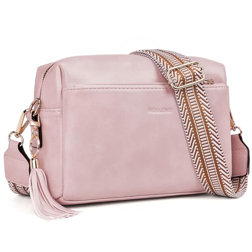 Roulens Damen Handy Umhängetasche,Veganem Leder Crossbody Schultertasche,Breiter Riemen Abendtasche mit drei Reißverschlussfächern Handtaschemit mit Kartenschlitz Verstellbar Abnehmbar Schultergurt Roulens Damen Handy Umhängetasche,Veganem Leder Crossbody Schultertasche,Breiter Riemen Abendtasche mit drei Reißverschlussfächern Handtaschemit mit Kartenschlitz Verstellbar Abnehmbar Schultergurt von Roulens