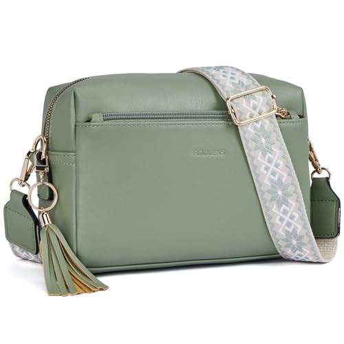 Roulens Damen Handy Umhängetasche,Veganem Leder Crossbody Schultertasche,Breiter Riemen Abendtasche mit drei Reißverschlussfächern Handtaschemit mit Kartenschlitz Verstellbar Abnehmbar Schultergurt Roulens Damen Handy Umhängetasche,Veganem Leder Crossbody Schultertasche,Breiter Riemen Abendtasche mit drei Reißverschlussfächern Handtaschemit mit Kartenschlitz Verstellbar Abnehmbar Schultergurt von Roulens
