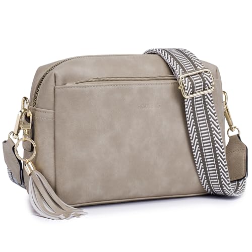 Roulens Damen Handy Umhängetasche,Veganem Leder Crossbody Schultertasche,Breiter Riemen Abendtasche mit drei Reißverschlussfächern Handtaschemit mit Kartenschlitz Verstellbar Abnehmbar Schultergurt von Roulens