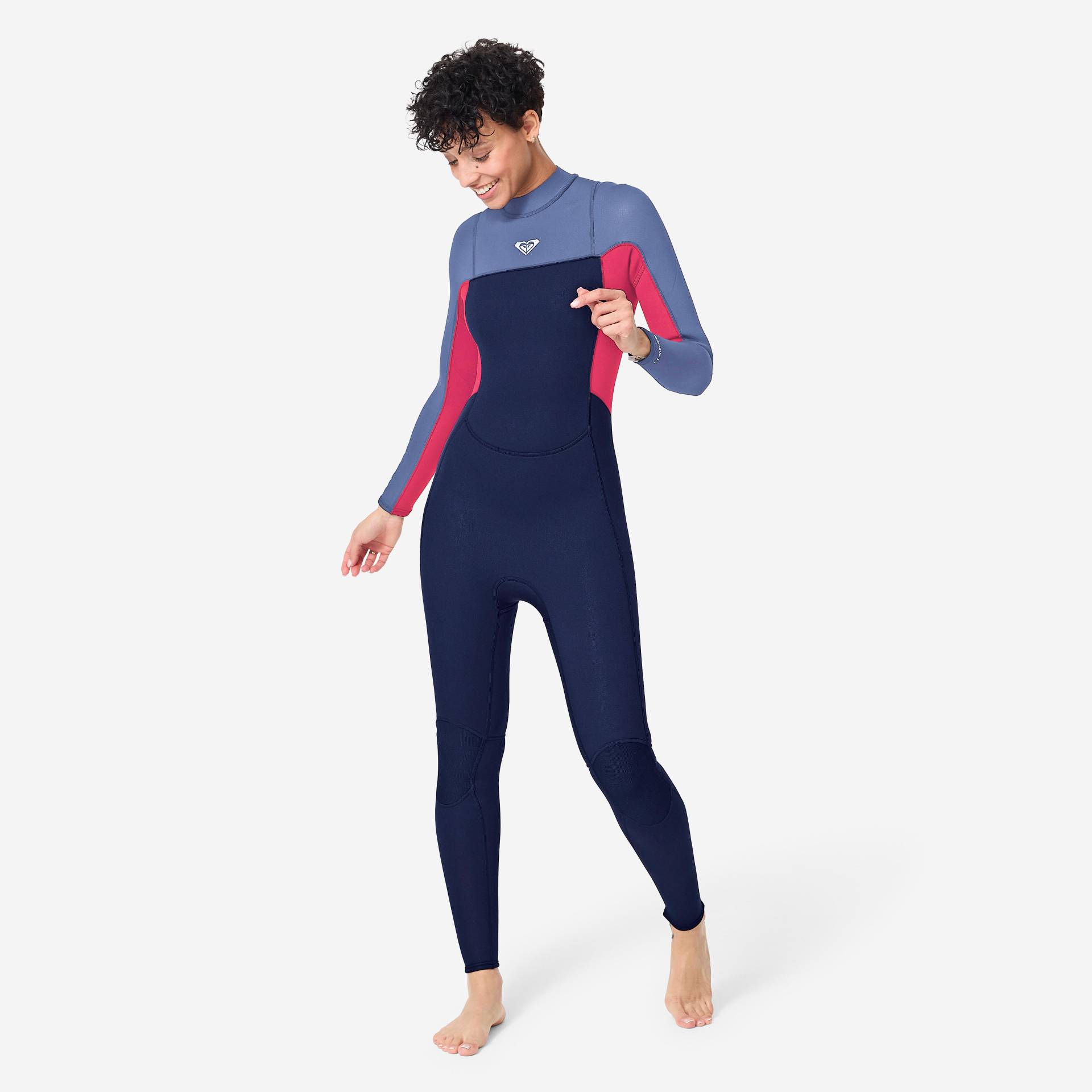 Neoprenanzug Surfen Damen 4/3 mm Rückenreißverschluss Prologue blau/rosa von Roxy