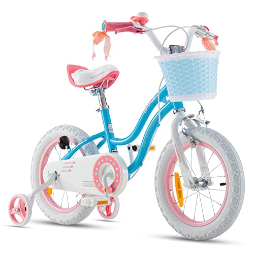 RoyalBaby Stargirl Kinderfahrrad Mädchen Fahrrad mit Stützräder Fahrrad 14 Zoll Blau von RoyalBaby