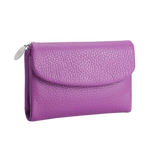 Royal Bagger Einfarbige kurze Brieftaschen, Echte Leder Klappe Trifold Wallet, Mode lässige Damen-Clutch-Geldbörse (Bright Purple) von Royal Bagger