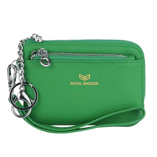 Royal Bagger RFID Geldbörse mit Schlüsselanhänger, Echtleder Multi Zipper Clutch Wallet, Portable Wristlet Card Holder (Grün) von Royal Bagger