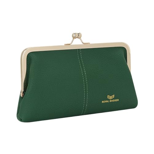 Royal Bagger RFID Kiss Lock Wallet, solide Farbe Multi-Card Slots Karteninhaber, echtes Leder Clutch Purses für Frauen 1468 (Dunkelgrün) von Royal Bagger