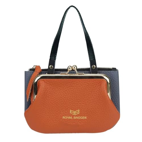 Royal Bagger RFID Münze Geldbeutel für Frauen, echtes Leder tragbare kleine Handtasche, Mode Casual Kiss Lock Clutch Wallet (Orange Blau) von Royal Bagger