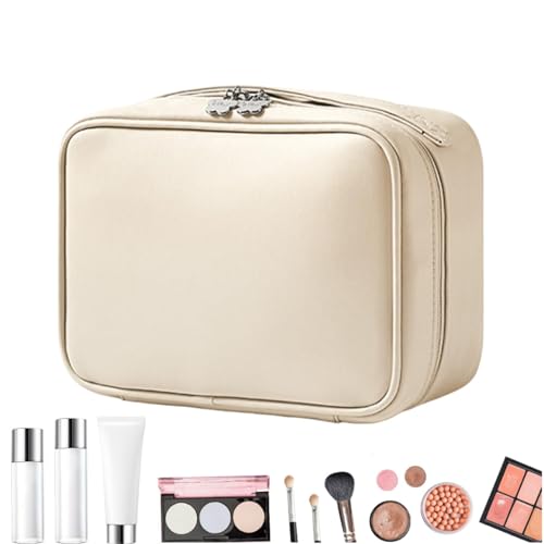 23.5x17.5x16cm Leather Toiletry Bag, Cosmetic Bag, Large Capacity Makeup Bag, Waterproof Toiletry Pouch, Portable Makeup Organizer, Daily Use Cosmetic Bag, Apricot and Pink, Cosmetic Bag for Women von Rqrdww