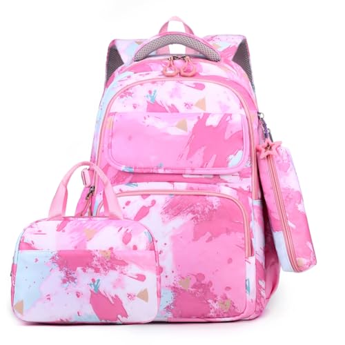 Ruarby Stilvoller und langlebiger Nylon-Rucksack mit Lunchtasche und Federmäppchen für Mädchen, geeignet für Schule, Reisen und den täglichen Gebrauch, rose von Ruarby
