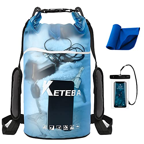 Ruayia Dry Bag - 2L, 5L, 10L, 20L wasserdichte Tasche mit Schultergurt und wasserfester Handyhülle, IPX8 Wasserdichter Packsack für Boot, Kajak, Angeln, Rafting, Schwimmen und Strand - Blau(20L) von Ruayia