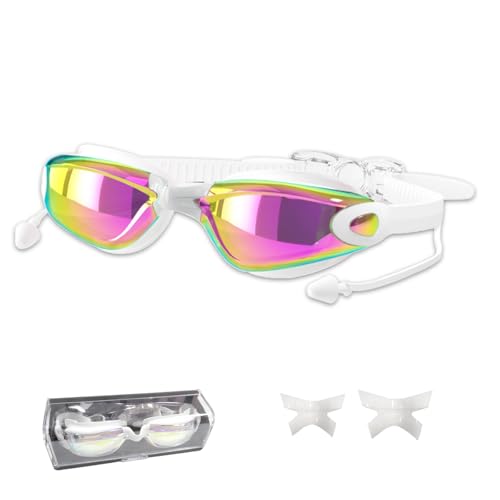 Ruayia Schwimmbrille Polarisiert Erwachsene für Herren Damen nasenklammer schwimmen Schwimmbrille UV-Schutz Anti Nebel Verstellbar Gurt Jugendliche - Weiß Ruayia Schwimmbrille Polarisiert Erwachsene für Herren Damen nasenklammer schwimmen Schwimmbrille UV-Schutz Anti Nebel Verstellbar Gurt Jugendliche - Weiß von Ruayia
