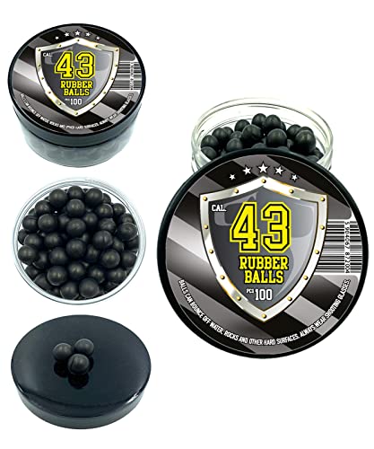 Rubber Balls in 43 Caliber 100 Stück Harte Gummi Bälle Paintballs Reballs Resuable Projectiles Powerballs for Self Home Defense Pistols and Training in .43 Cal. von Rubber Balls