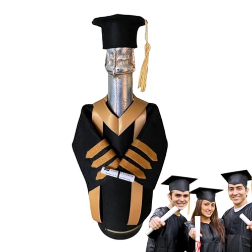Ruhnjyg Abschluss-Champagner-Weinflaschenhülle, Abschluss-Weinmantel | Weinflaschenhülle aus Filz,Abschlusskleid und Hut, Champagner-Weinflaschenhülle mit Quaste und Diplom für Weinflasche von Ruhnjyg