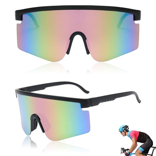 Ruikdly Schnelle Brille Rave Fahrrad Sonnenbrille Herren Rennrad Brille Sport Sonnenbrille Cycling Glasses mit Verstellbarem Bügel UV400 Schutzbrille für Herren Damen Radfahren Laufen Golf Ski von Ruikdly