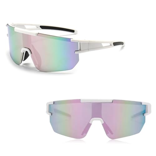 Ruikdly Schnelle Brille Rave Polarisierte Sportbrille Fahrradbrille Herren Sportsonnenbrillen für Herren Sonnenbrille Fahrrad für Outdoorsport Radfahren Fahren Laufen Golf (Weiß Rosa) Ruikdly Schnelle Brille Rave Polarisierte Sportbrille Fahrradbrille Herren Sportsonnenbrillen für Herren Sonnenbrille Fahrrad für Outdoorsport Radfahren Fahren Laufen Golf (Weiß Rosa) von Ruikdly