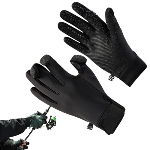 Ruilonghai Warme Angelhandschuhe, Eisfischerhandschuhe, Outdoor Fleece Eisfischen Fingerlose Handschuhe, Touchscreen-Handschuhe für kaltes Wetter, rutschfeste Angelausrüstung für Männer und Frauen von Ruilonghai