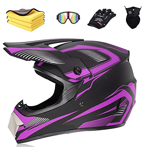 Ruiqieor Motorradhelm Motocross Helm Kinder Cross Helms Motorbike ATV MTB Freien Sport Motorcycle Helmet Set mit Handschuhen Brille,Black Purple,S:52-56cm von Ruiqieor