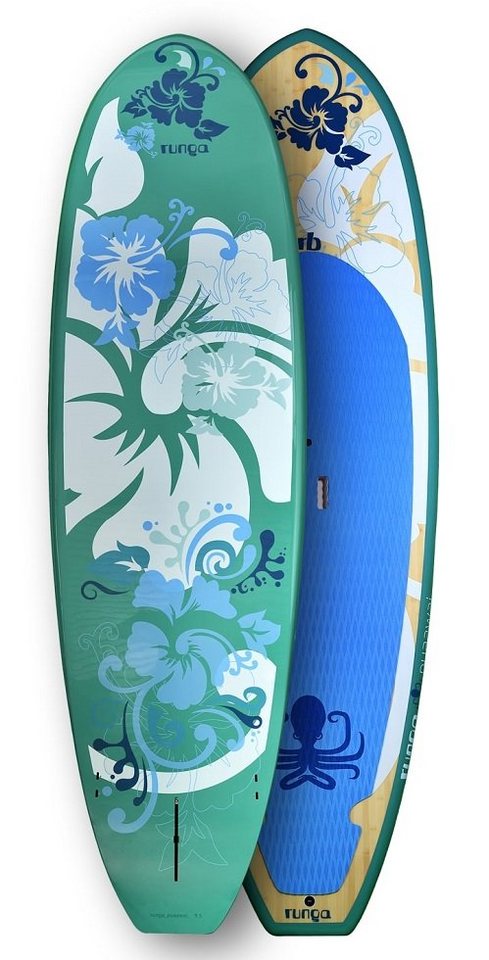 Runga-Boards SUP-Board Puaawai BLUE EPX WOOD ON THE TOP Hard Board Stand Up, Allround, (Set 9.5, Inkl. coiled leash & 3-tlg. Finnen-Set) von Runga-Boards