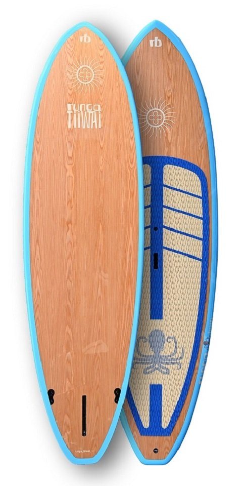 Runga-Boards SUP-Board Runga TIIWAI WOOD cherry Hard Board Stand Up Paddling SUP, Allrounder, (Set 9.5, Inkl. coiled leash & 3-tlg. Fiberglas Finnen-Set) von Runga-Boards